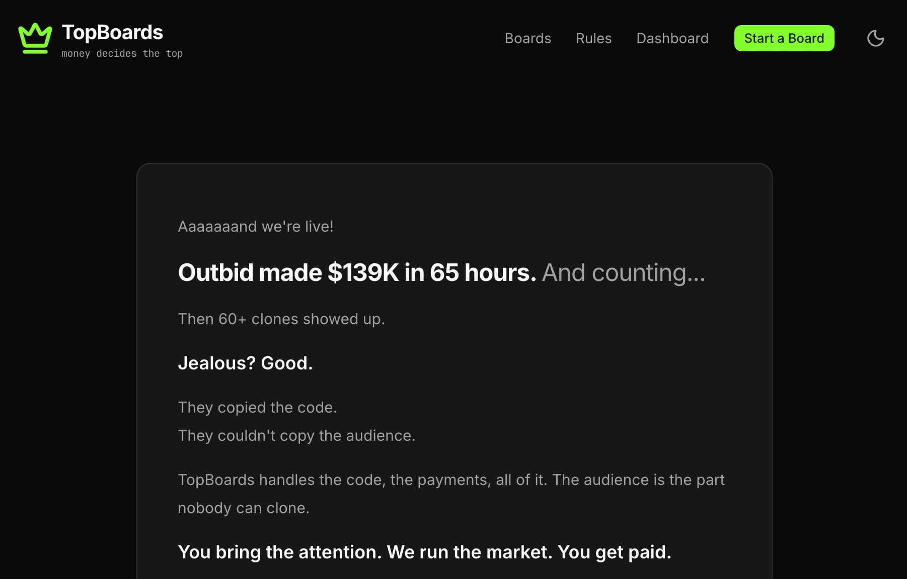 Outbid made $131,851 in 4 days. The auction became the ad.